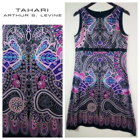 Tahari Dresses & Skirts - Tahari Arthur S Levine ASL  Shift Dress 100% Silk Purple Black Pink Slvlss